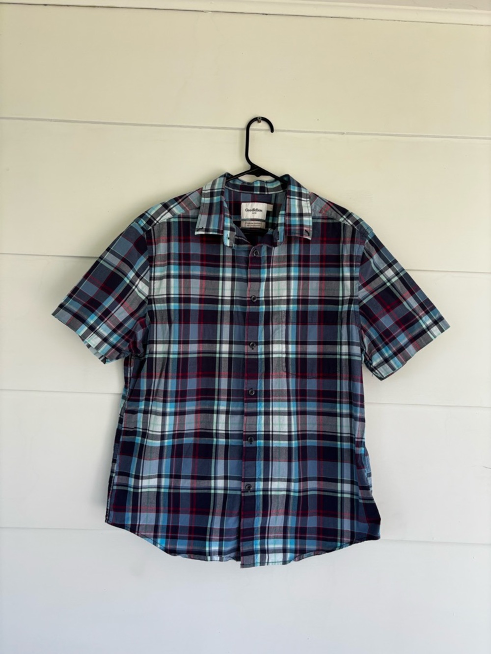 Goodfellow & Co Men’s Standard Large Plaid Shirt Short Sleeve Button Down Casual